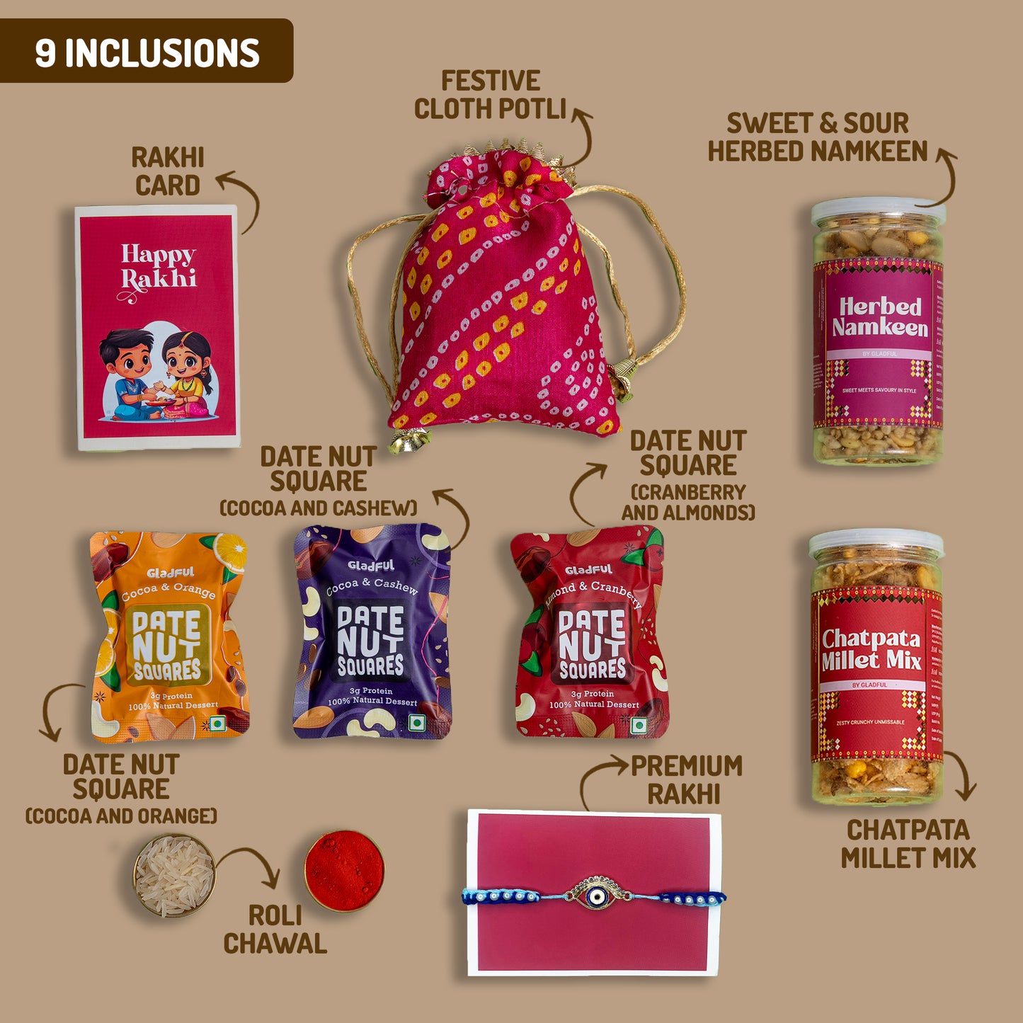 Wholesome Treats Rakhi Gift Box - 9 Products