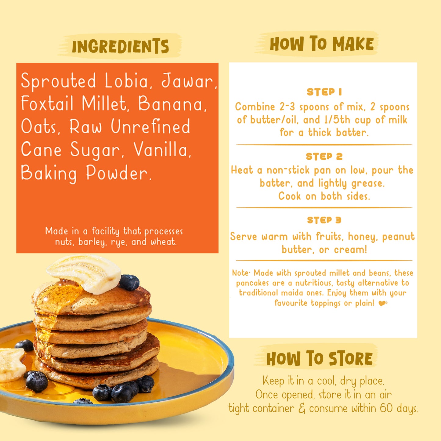 Banana Pancake Mix with sprouted Millets and Lobia Masoor Protein - Pack of 2