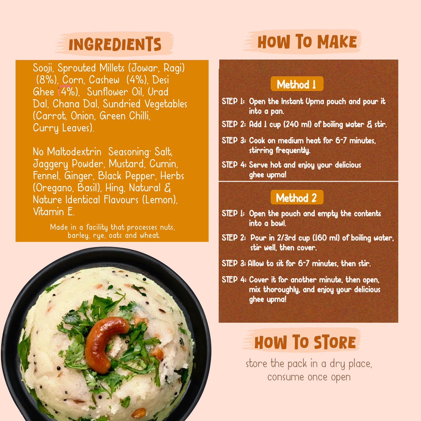 Gladful Desi Ghee and Millet Instant Upma with Cashews - Pack of 3