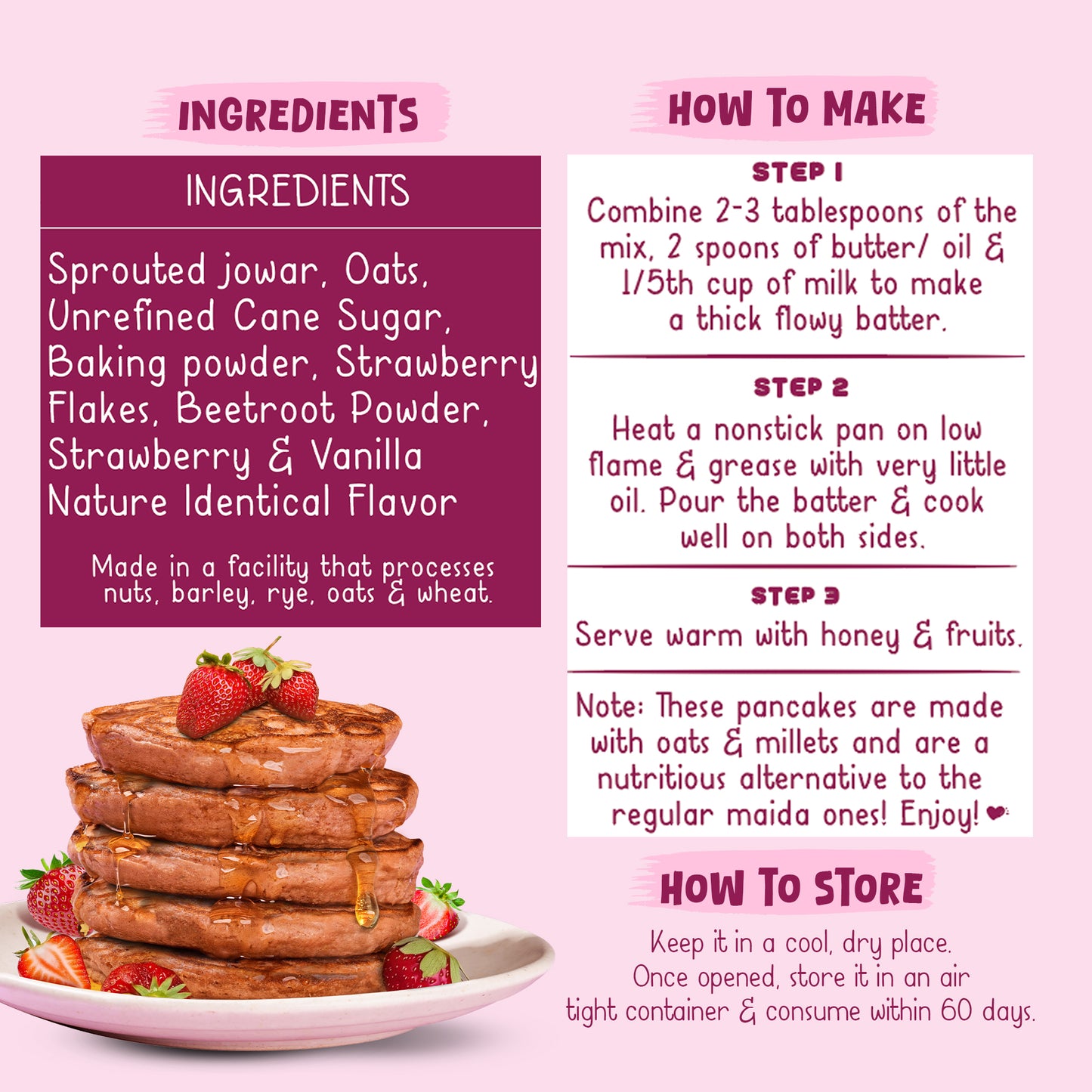 Strawberry Pancake Mix with Jowar and Oats - 150gms