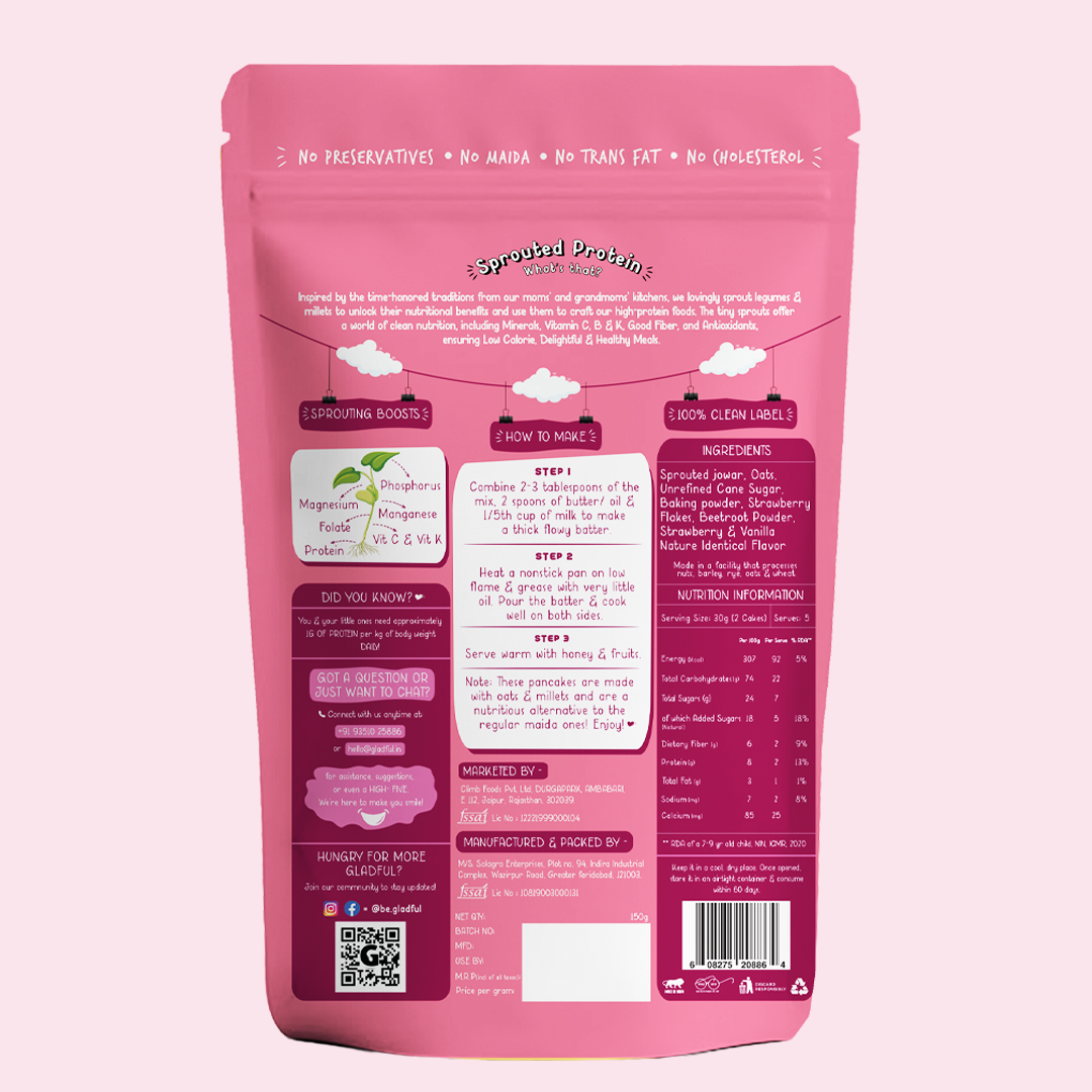 Strawberry Pancake Mix with Jowar and Oats - 150gms