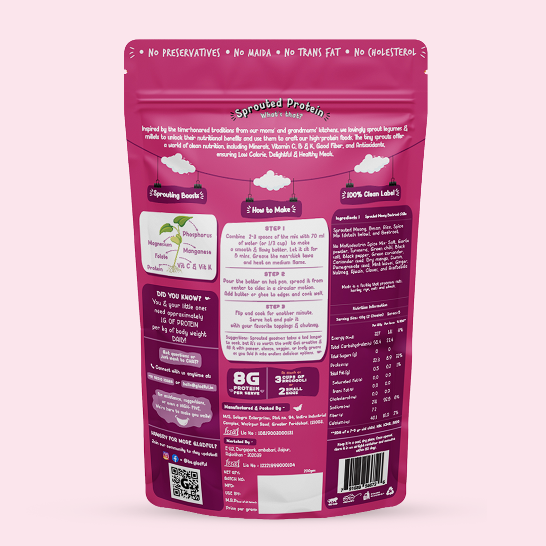 Beetroot Sprouted Moong Dal Chilla - 200gms