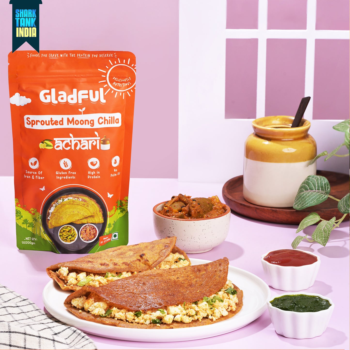 Gladful Sprouted Moong Dal Achari Chilla - 200gms