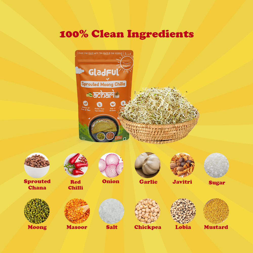 Sprouted Moong Dal Chilla - Achari and Schezwan - Pack of 2*200gms