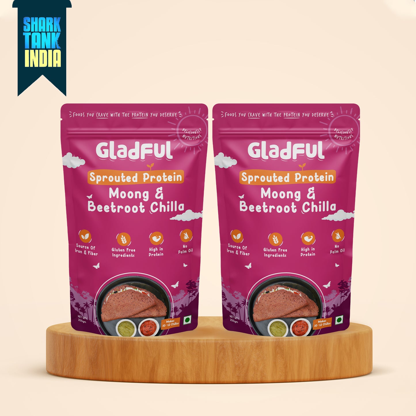 Gladful Beetroot Chilla with Sprouted Moong Instant Mix - Pack of 2*200gms