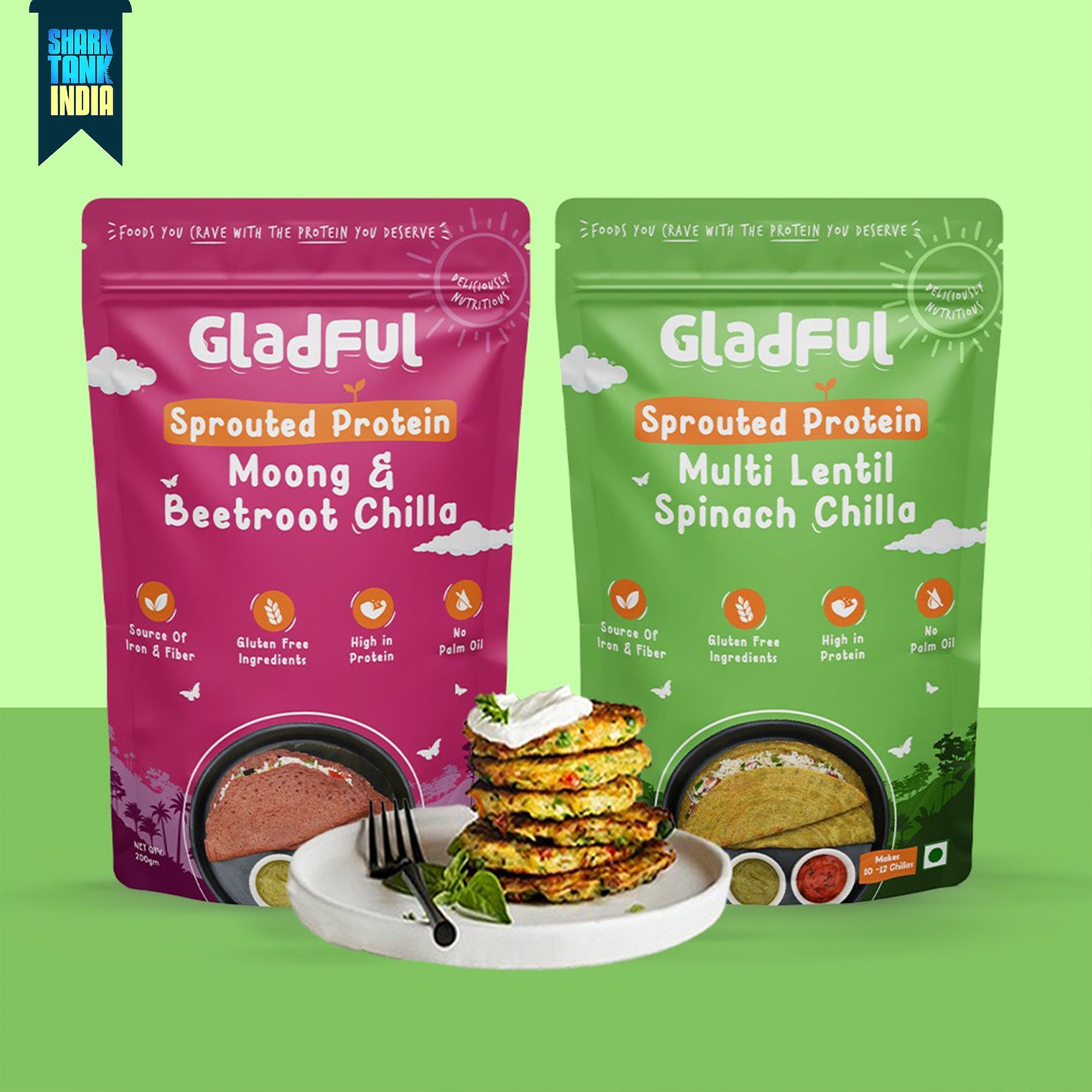 Gladful Spinach Chilla and Beetroot Chilla Instant Mix Pack of 2*200gms