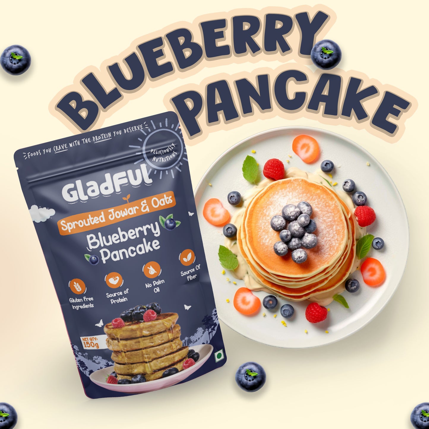Gladful Strawberry Pancake & Blueberry Pancake - Pack Of 2*150gms