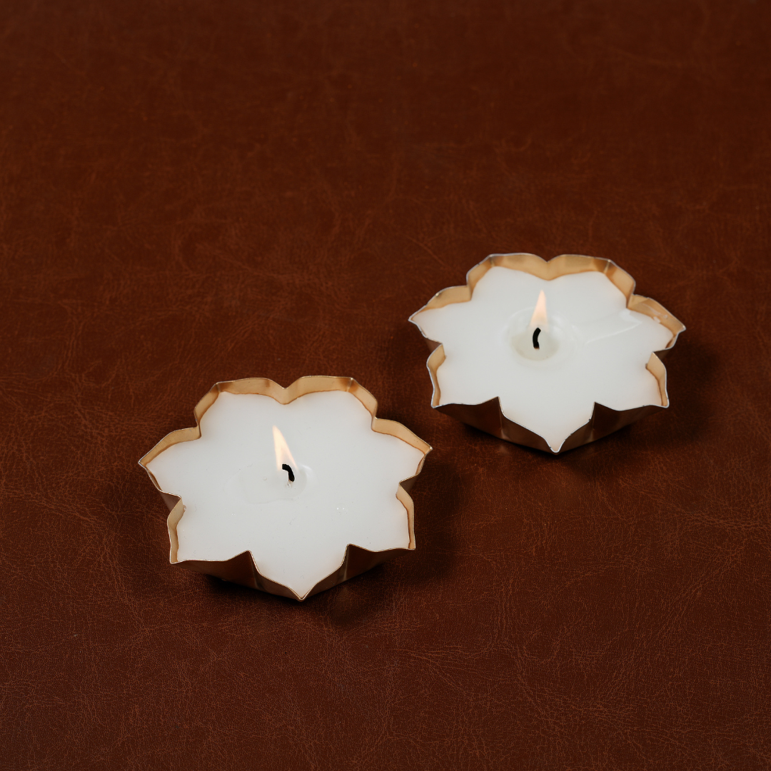 Seven Petal Metal Diya with Scented Soy Wax - 1pc