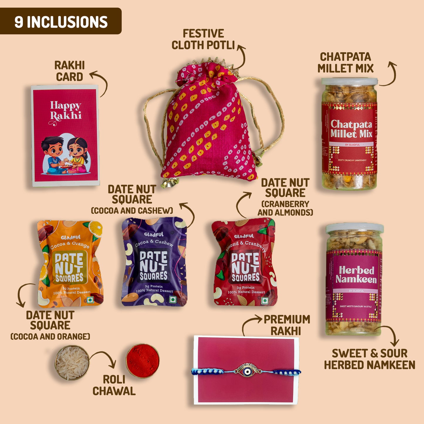 Phoolon ki Mehek Rakhi Gift Hamper - 9 Products