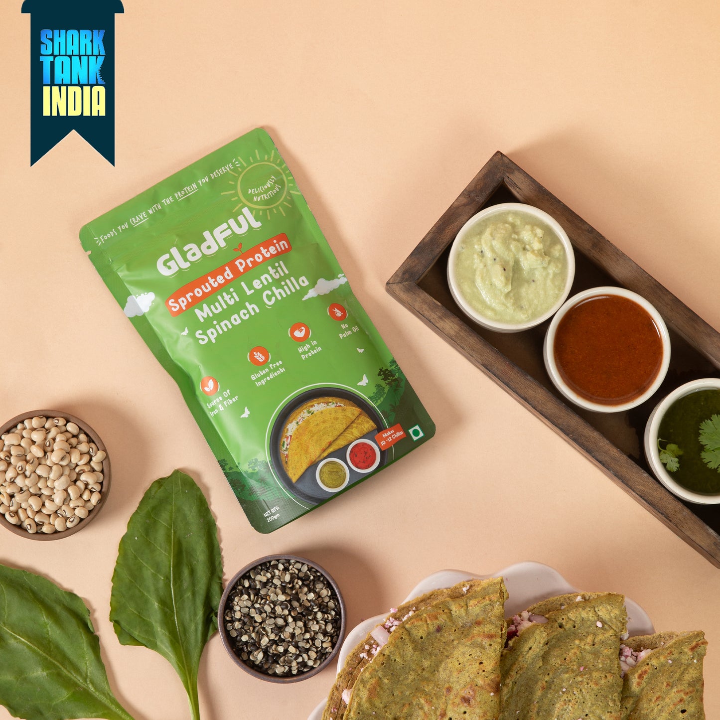 Gladful Spinach Chilla with Sprouted Lentils Instant Mix - 200gms