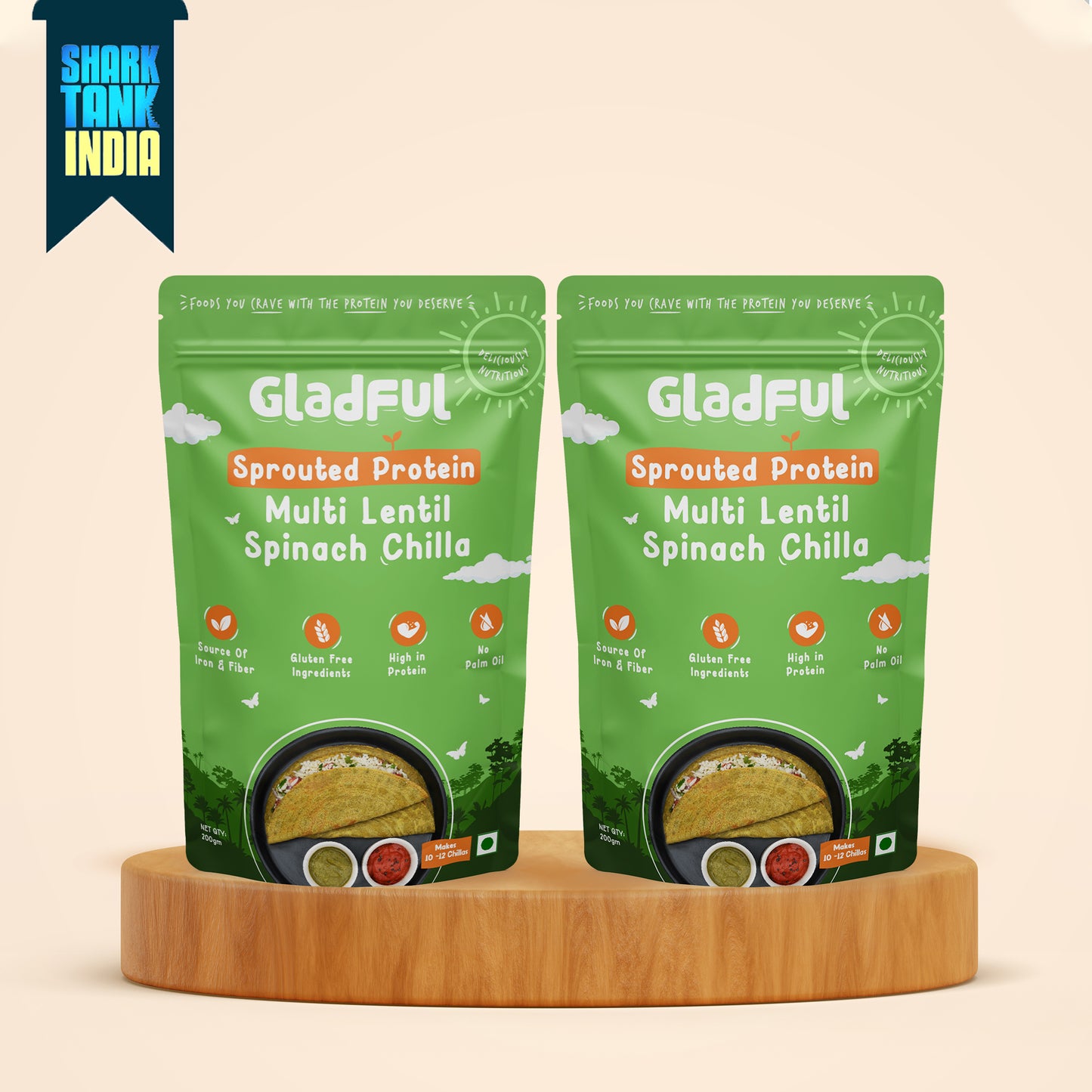 Gladful Spinach Chilla with Sprouted Lentils Instant Mix - Pack of 2*200gms