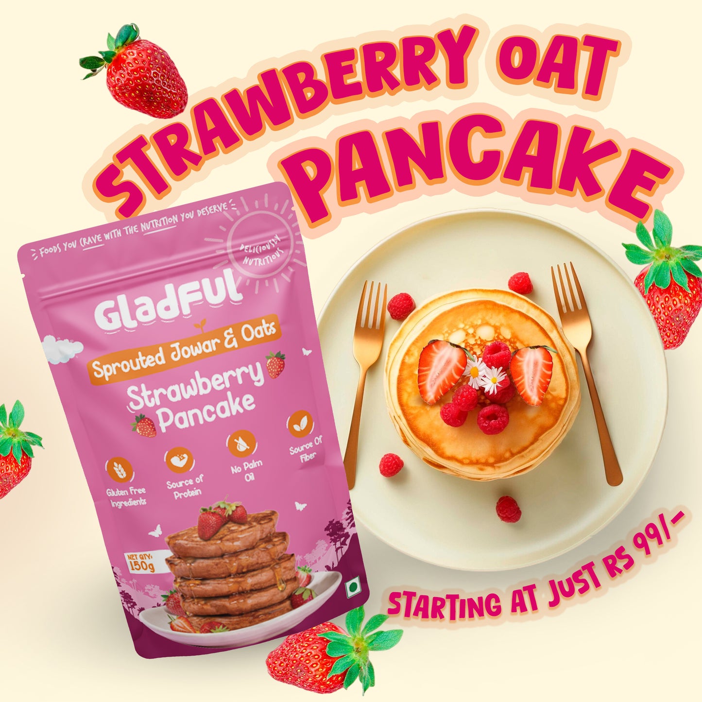 Gladful Strawberry Pancake & Blueberry Pancake - Pack Of 2*150gms