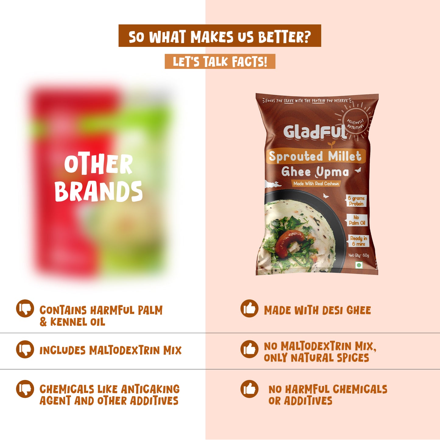 Gladful Desi Ghee and Millet Instant Upma with Cashews - Pack of 3