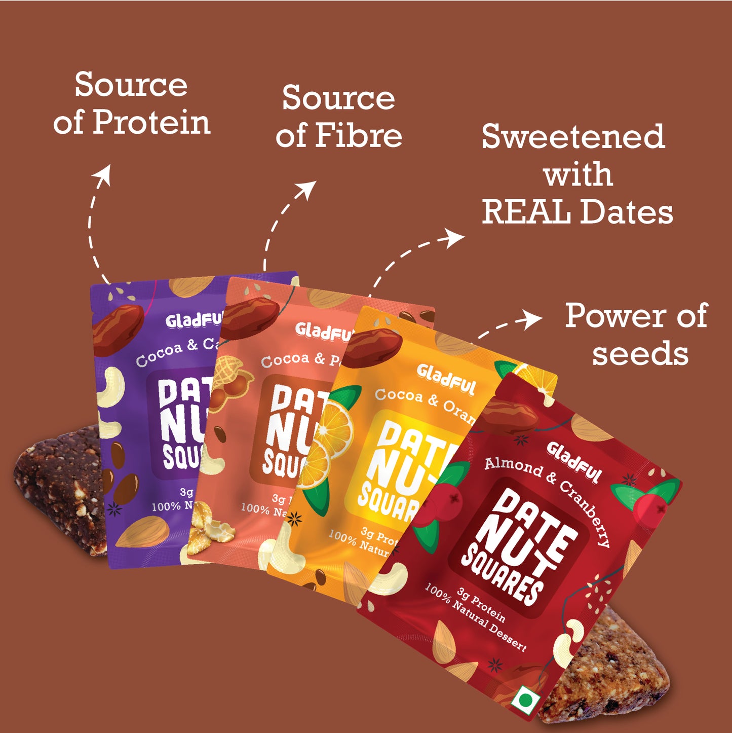 Date Nut Squares - Try Them All Pack : 8 Bars