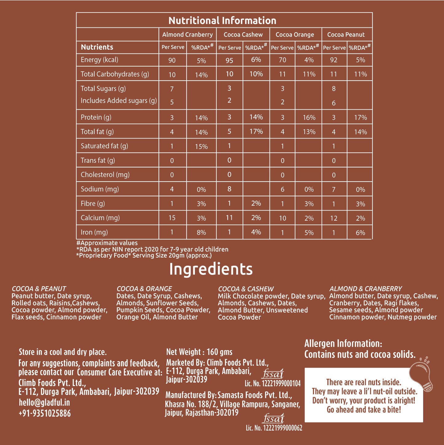 Date Nut Squares - Try Them All Pack : 8 Bars