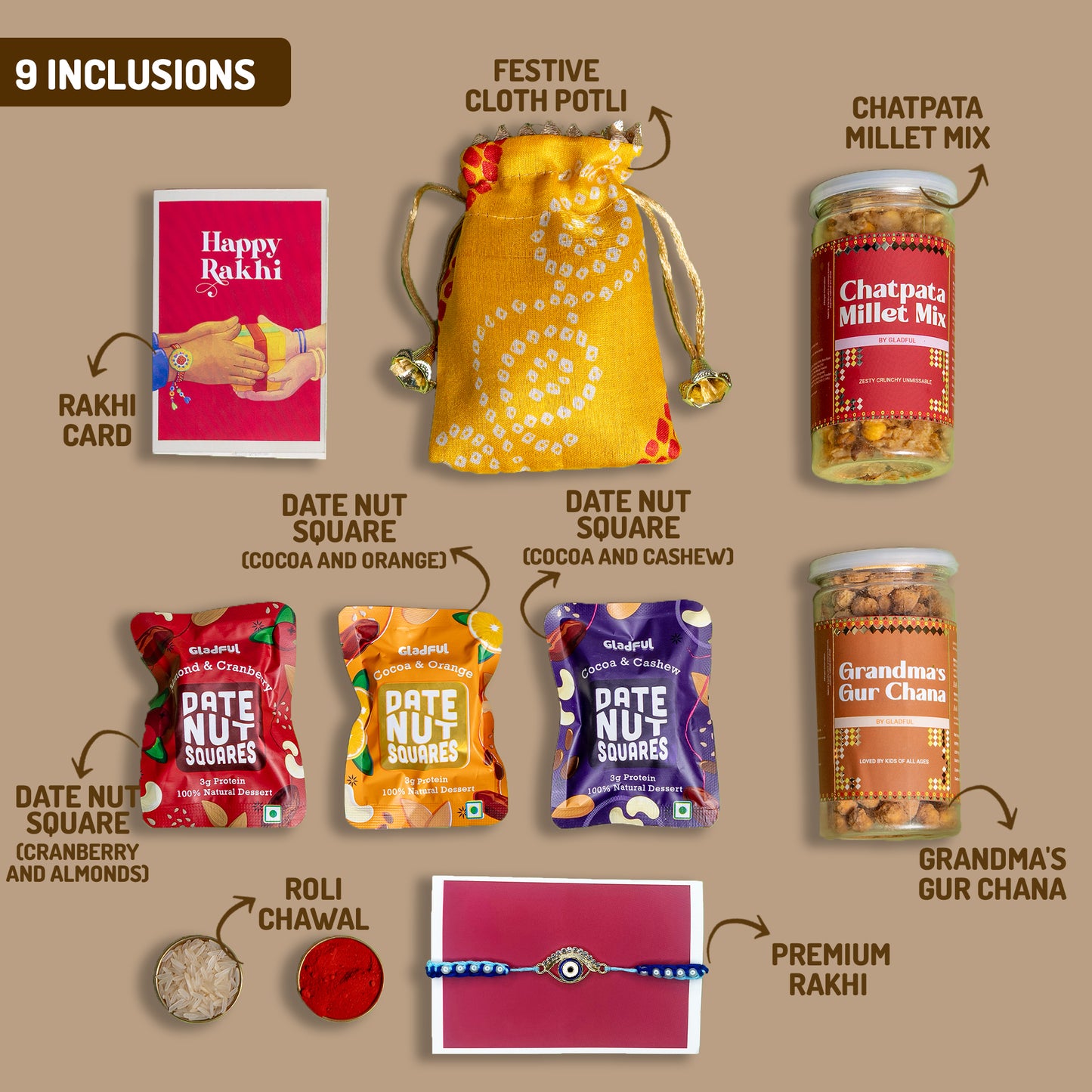 Wholesome Wishes Rakhi Gift Hamper - 9 Products