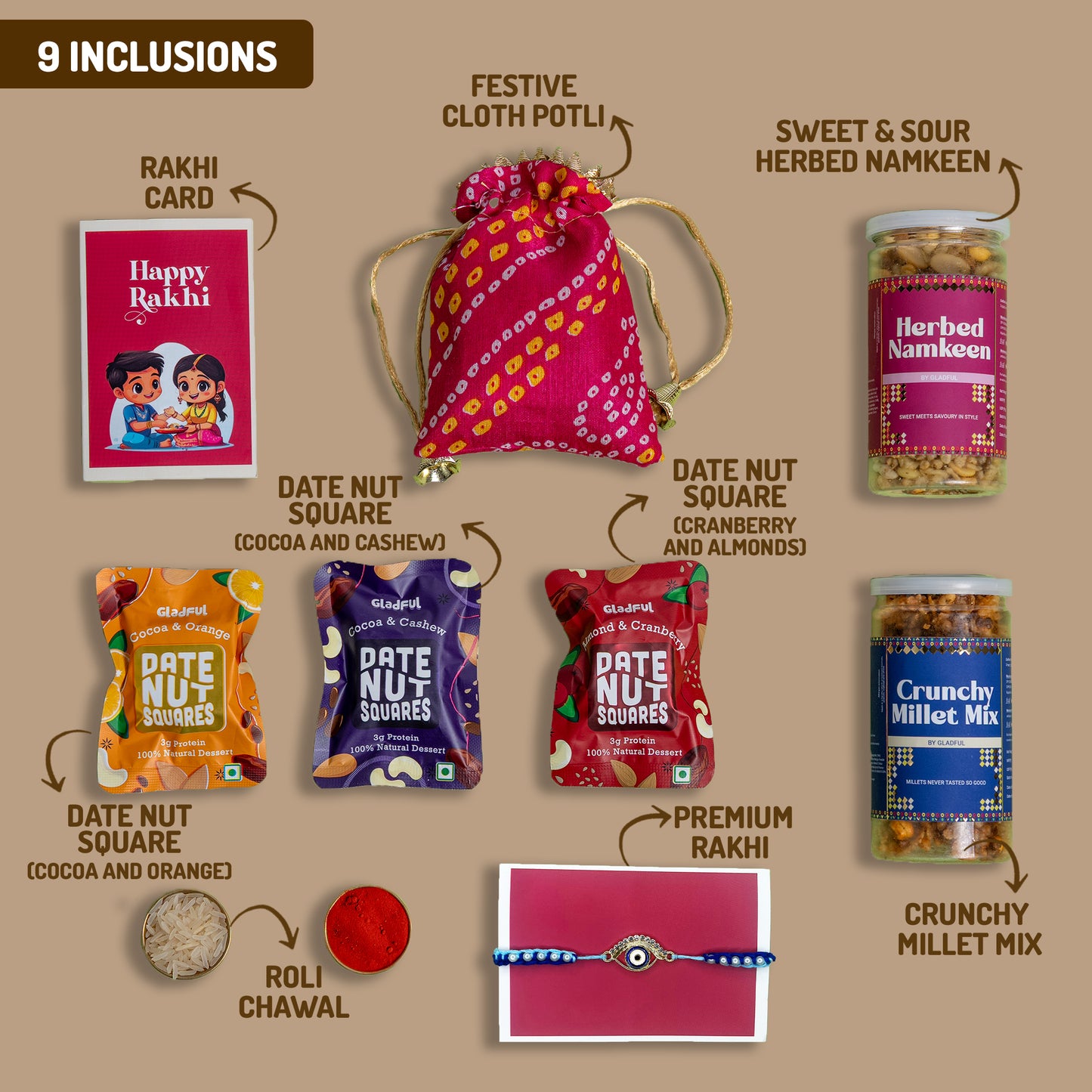 Wholesome Treats Rakhi Gift Box - 9 Products