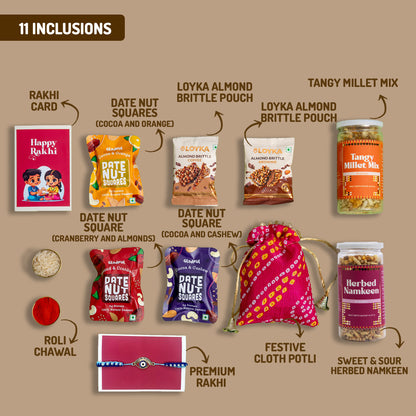 Healthy Treats and Wholesome Wishes Rakhi Gift Hamper - 11 Products