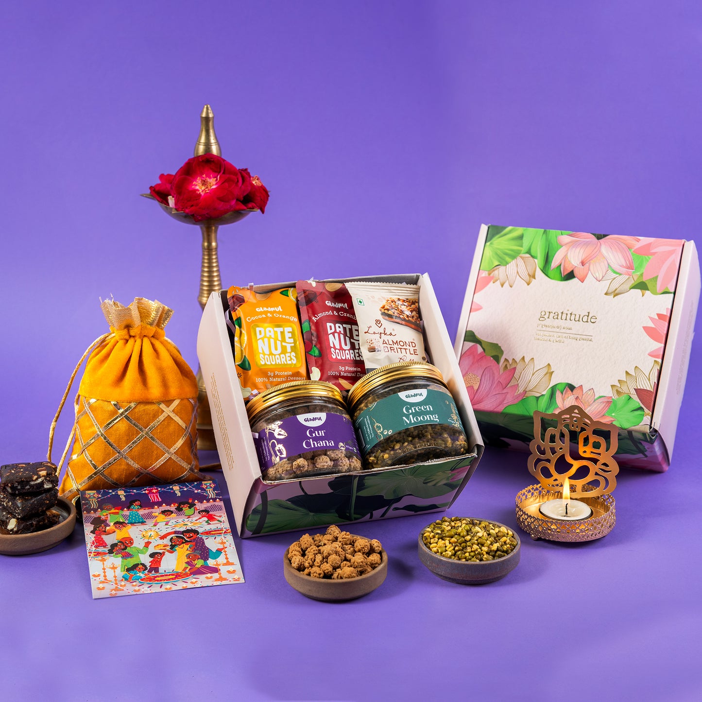 Diwali Chocolates gift Hamper in Gratitude by Gladful Pink Box - 8 Products