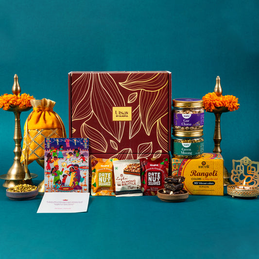 Diwali Rangoli Special Gift Hamper in Utsav by Gladful Maroon Box - 9 Products