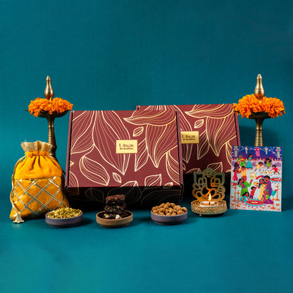 Diwali Rangoli Special Gift Hamper in Utsav by Gladful Maroon Box - 9 Products