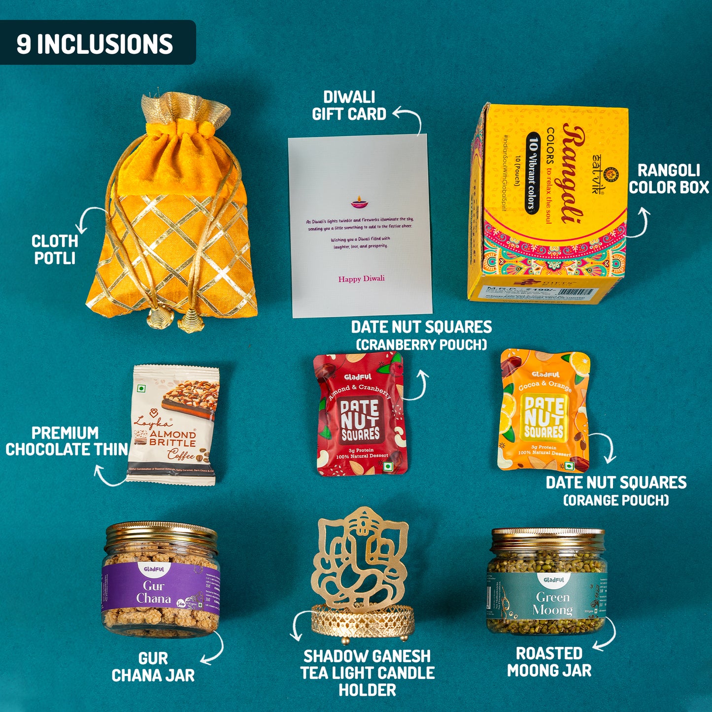 Diwali Rangoli Special Gift Hamper in Utsav by Gladful Maroon Box - 9 Products