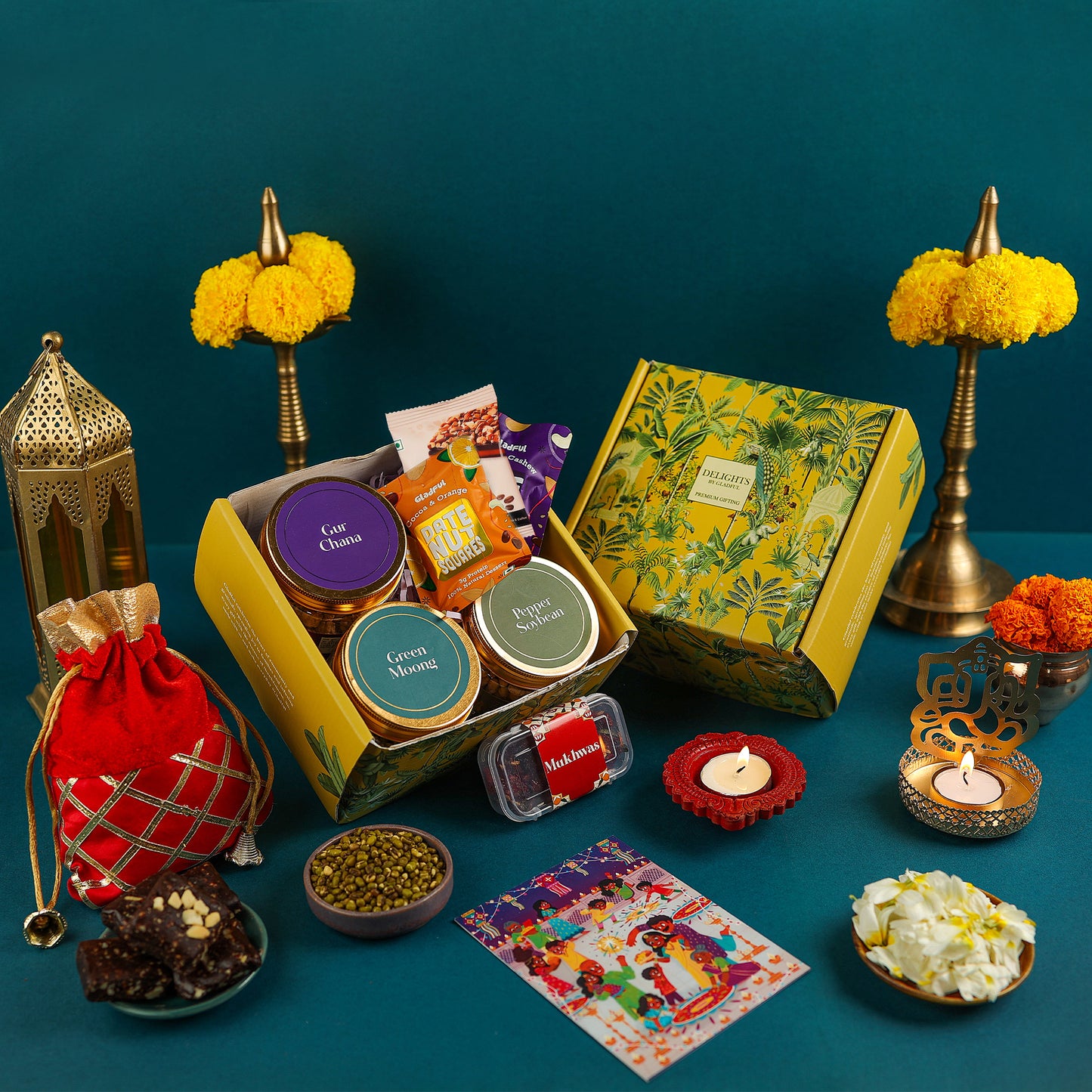 Diwali Delights Gift in Delights by Gladful Yellow Box - 10 Products