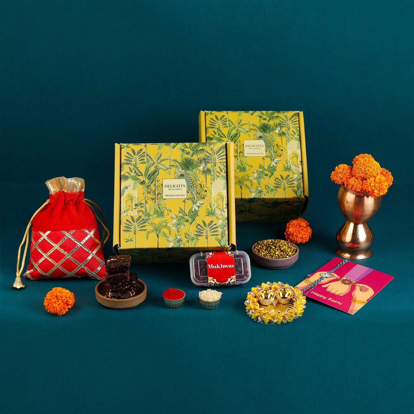 Rakhi Delights in Delights by Gladful Yellow Box - 9 Products