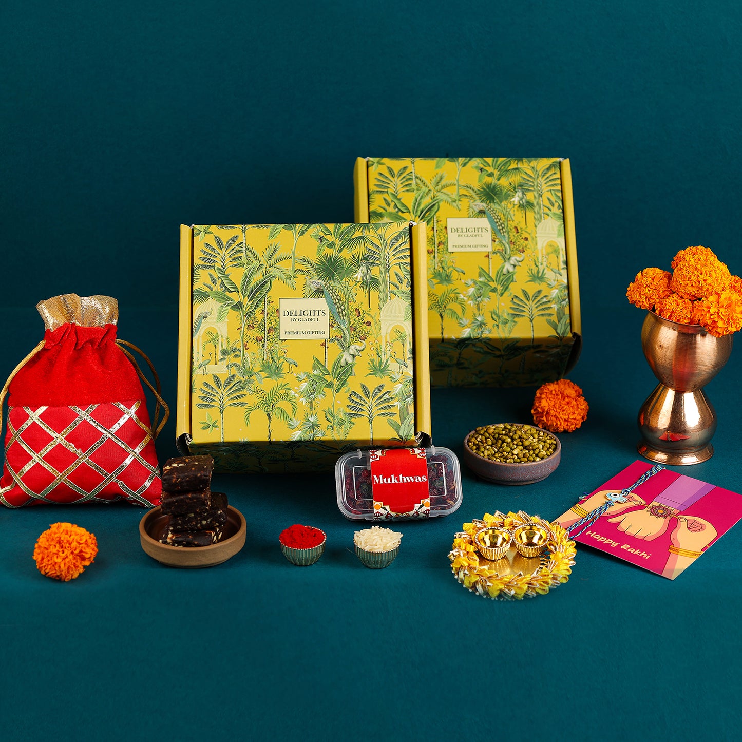 Special Rakhi Delights in Delights by Gladful Yellow Box : 10 Products