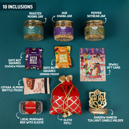 Diwali Delights Gift in Delights by Gladful Yellow Box - 10 Products