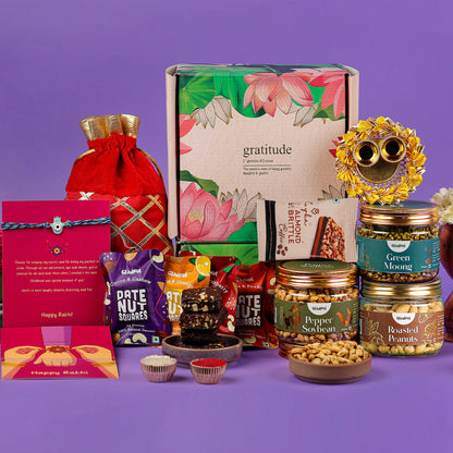 Happy Rakshabandhan Gift in Gratitude by Gladful Pink Box - 11 Products