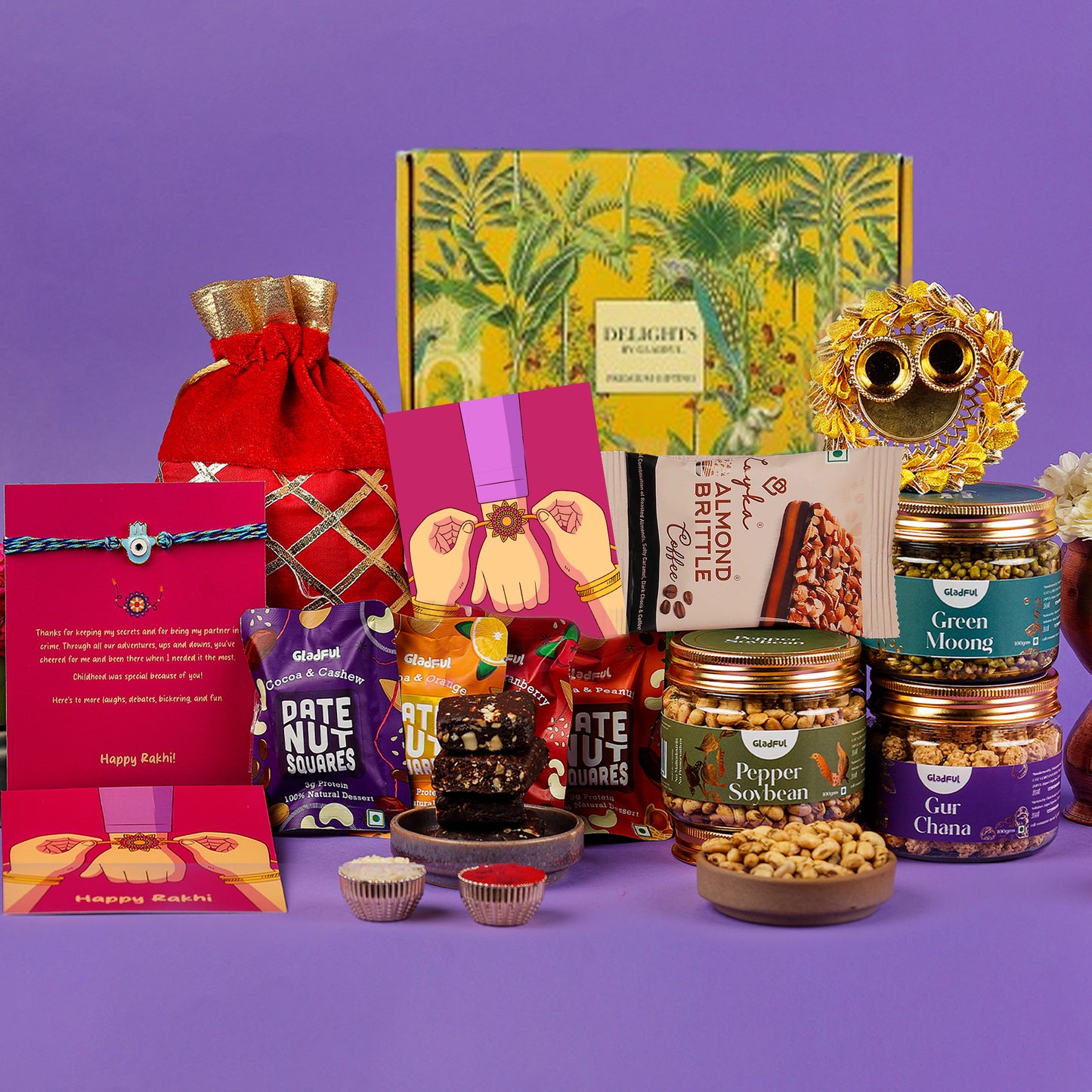 Heartfelt Rakshabandhan Gift in Delights by Gladful Yellow Box - 11 Products