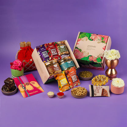 Special Rakshabandhan Gift in Gratitude by Gladful Pink Box - 11 Products