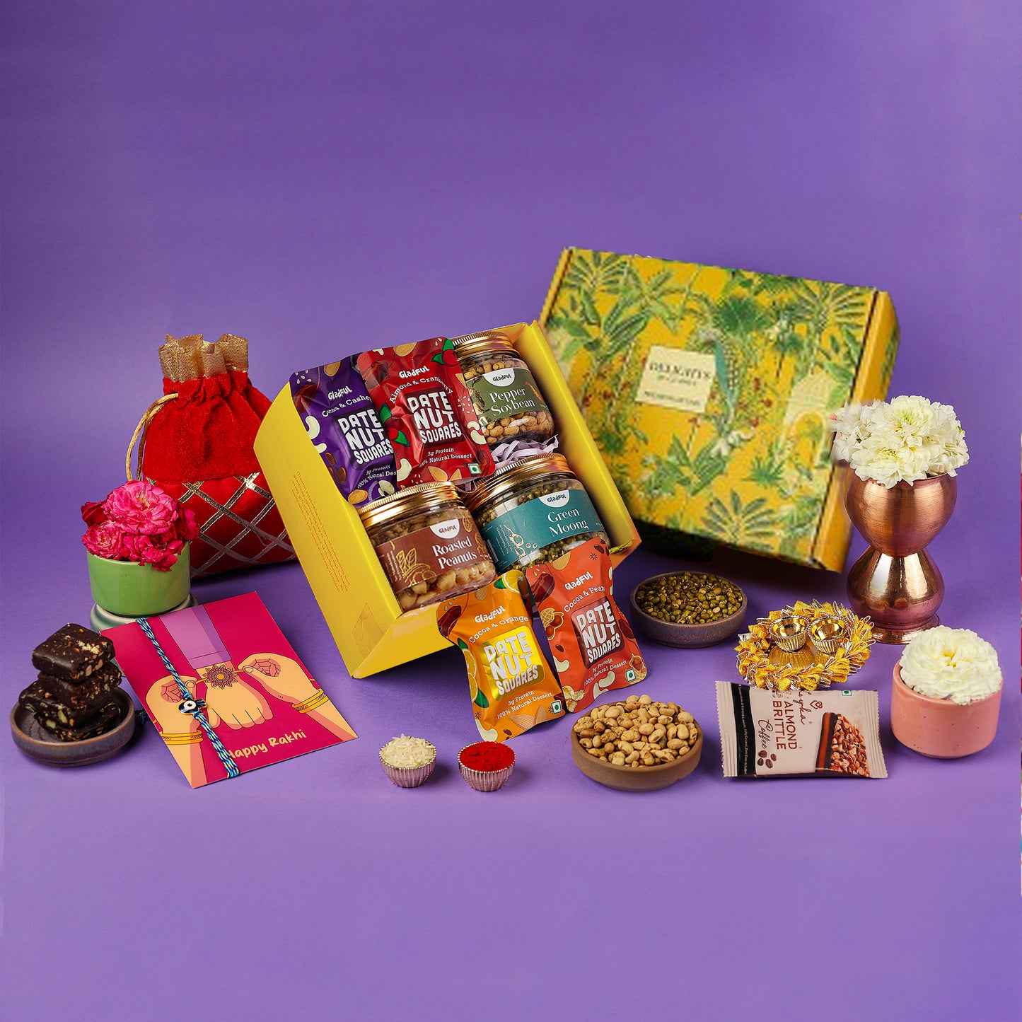 Heartfelt Rakshabandhan Gift in Delights by Gladful Yellow Box - 11 Products