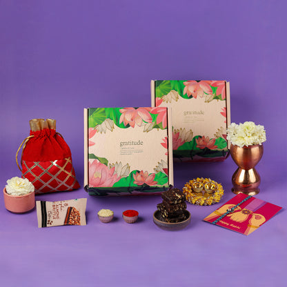 Happy Rakshabandhan Gift in Gratitude by Gladful Pink Box - 11 Products