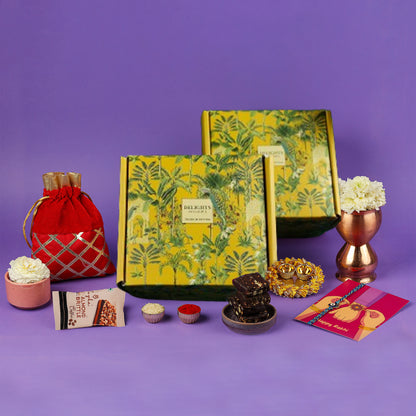 Heartfelt Rakshabandhan Gift in Delights by Gladful Yellow Box - 11 Products