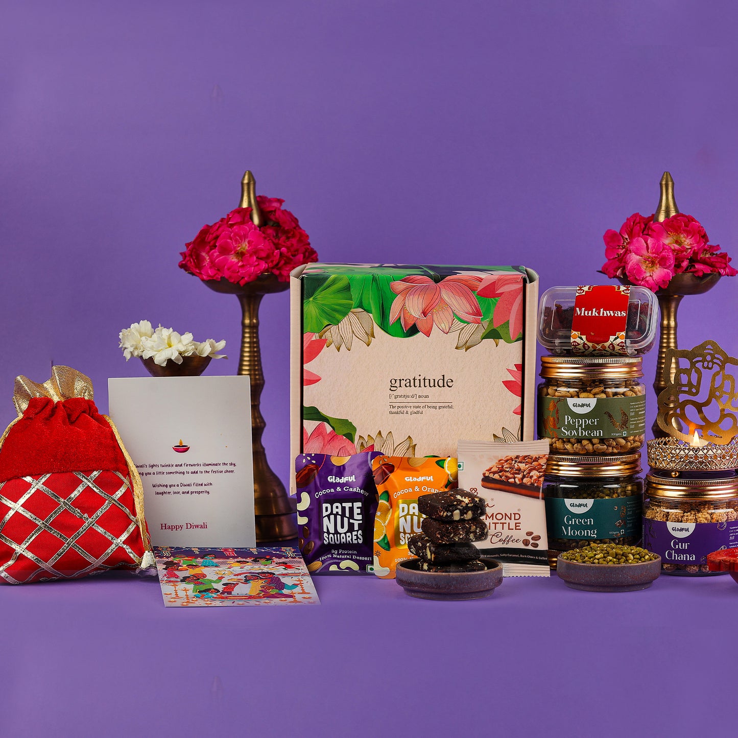 Joyous DiwalIi Gift Hamper in Gratitude by Gladful Pink Box - 9 Products