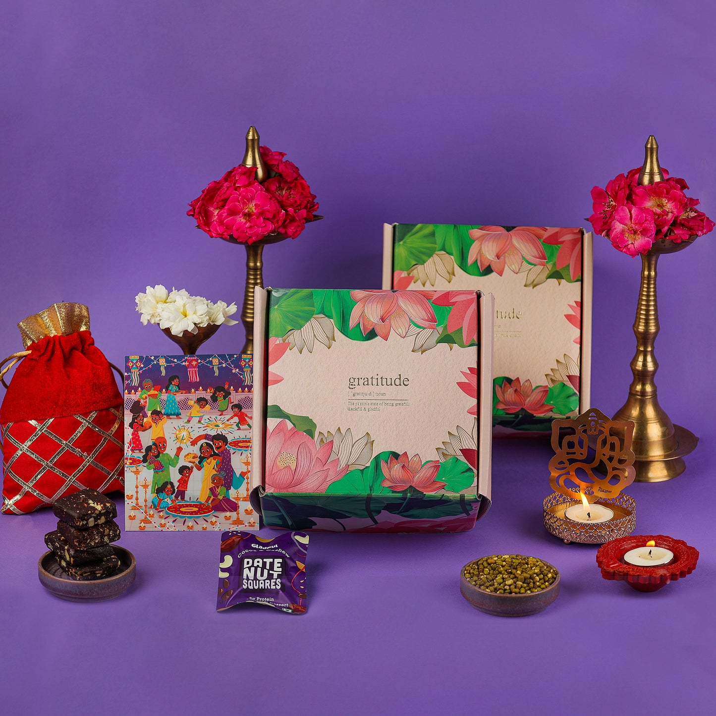 Joyous DiwalIi Gift Hamper in Gratitude by Gladful Pink Box - 9 Products