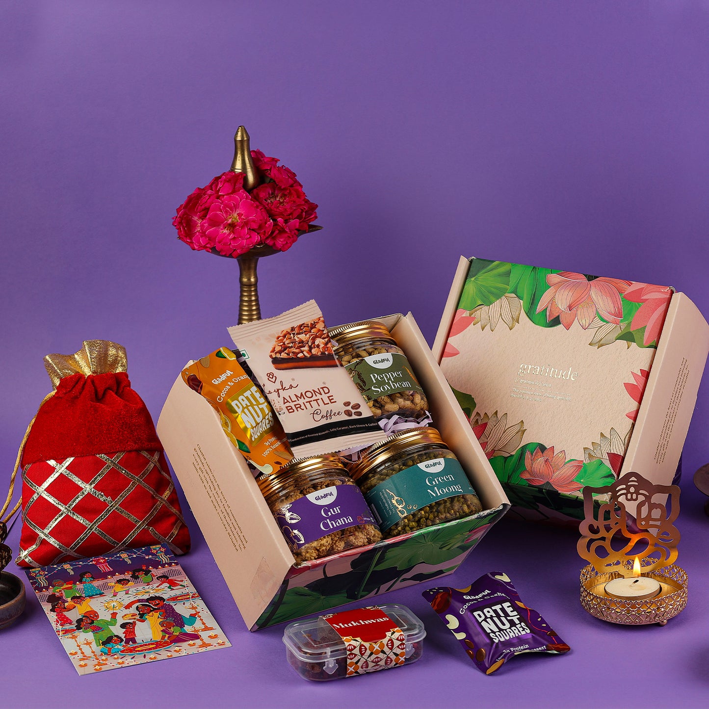 Joyous DiwalIi Gift Hamper in Gratitude by Gladful Pink Box - 9 Products