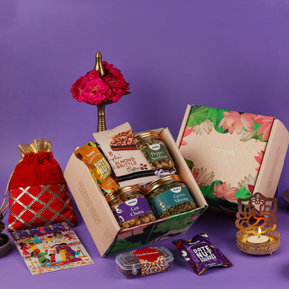 Joyous DiwalIi Gift Hamper in Gratitude by Gladful Pink Box - 9 Products