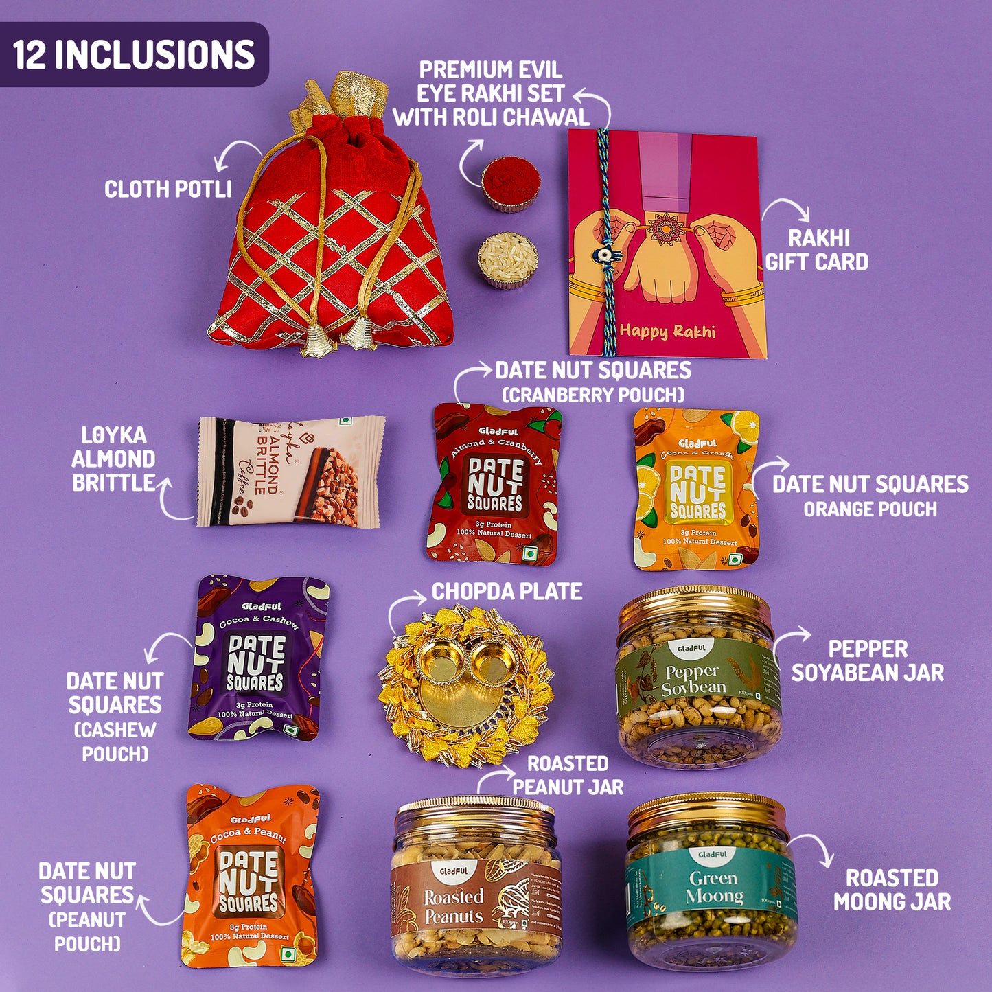 Happy Rakshabandhan Gift in Gratitude by Gladful Pink Box - 11 Products