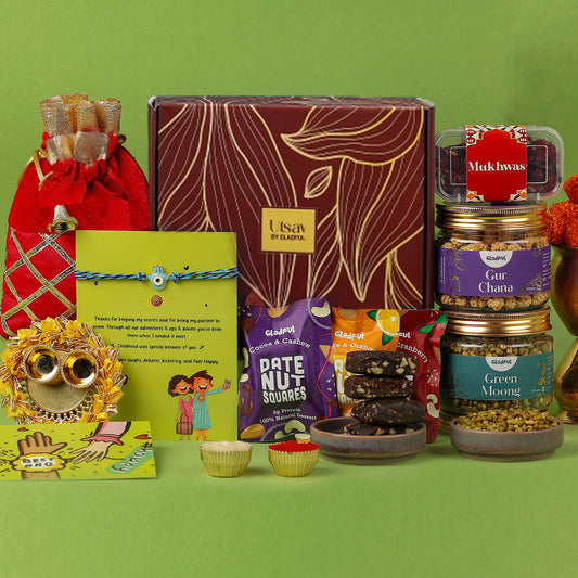 Rakhi  Gift Hamper for Brother in Gladful Utsav Maroon Box - 10 Products