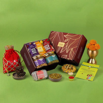 Rakhi  Gift Hamper for Brother in Gladful Utsav Maroon Box - 10 Products