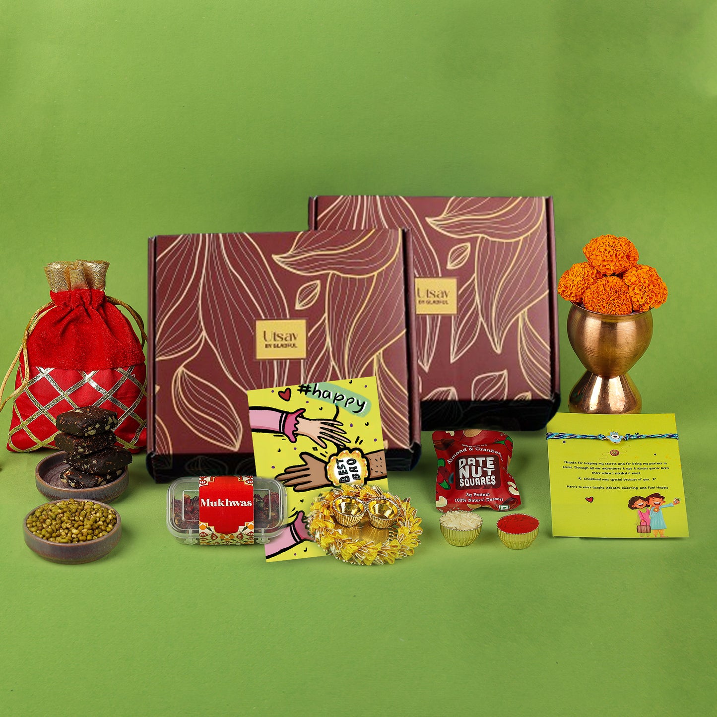 Super Rakhi  Gift Hamper for Brother in Gladful Utsav Maroon Box : 10 Products