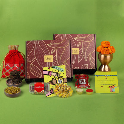 Rakhi  Gift Hamper for Brother in Gladful Utsav Maroon Box - 10 Products