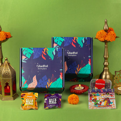 Luxury Diwali Gift Hamper in Gladful Delights Blue Box - 10 Products