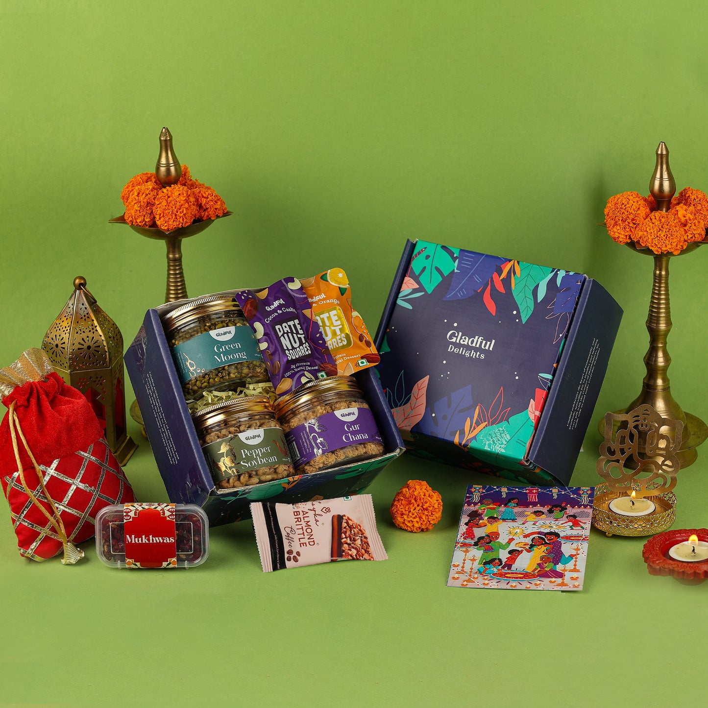 Luxury Diwali Gift Hamper in Gladful Delights Blue Box - 10 Products