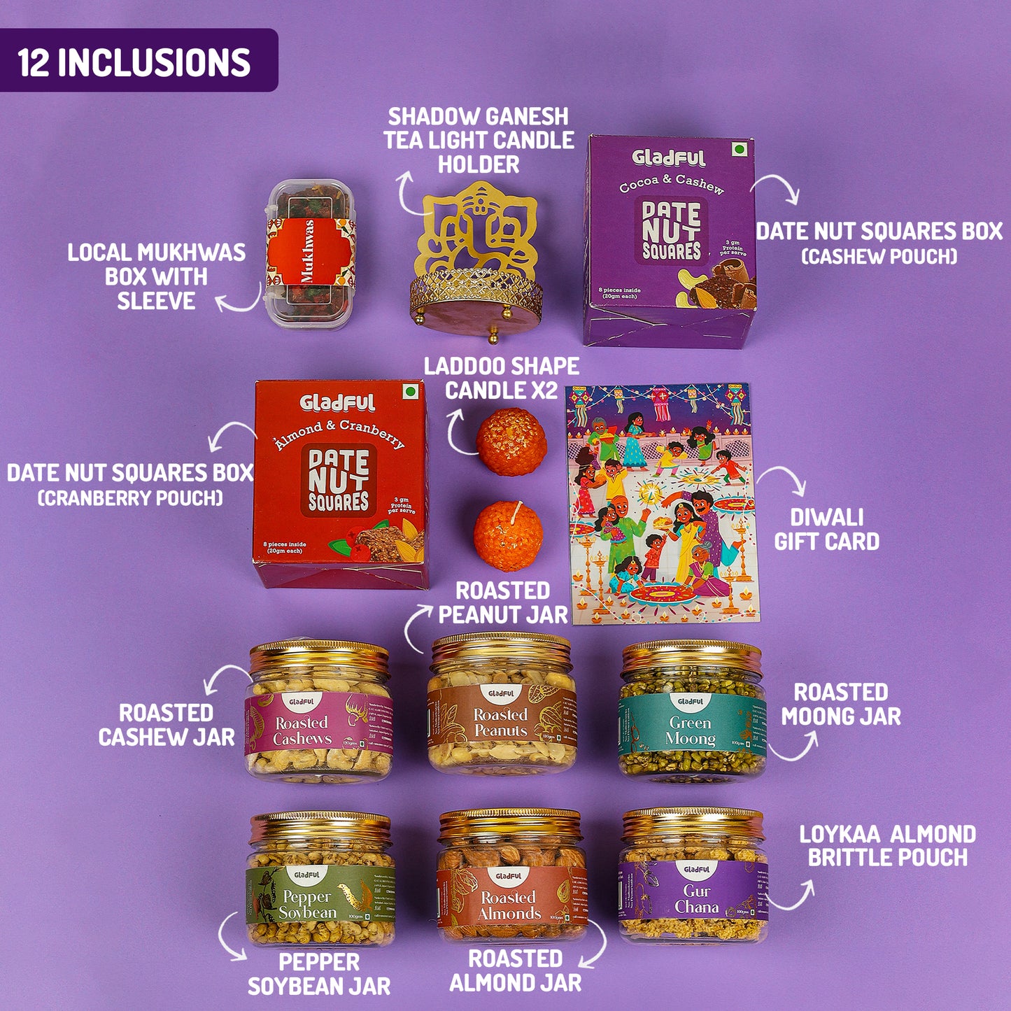 Khushiyon ki Diwali Gift Hamper in Rangotsav by Gladful Box - 12 Products