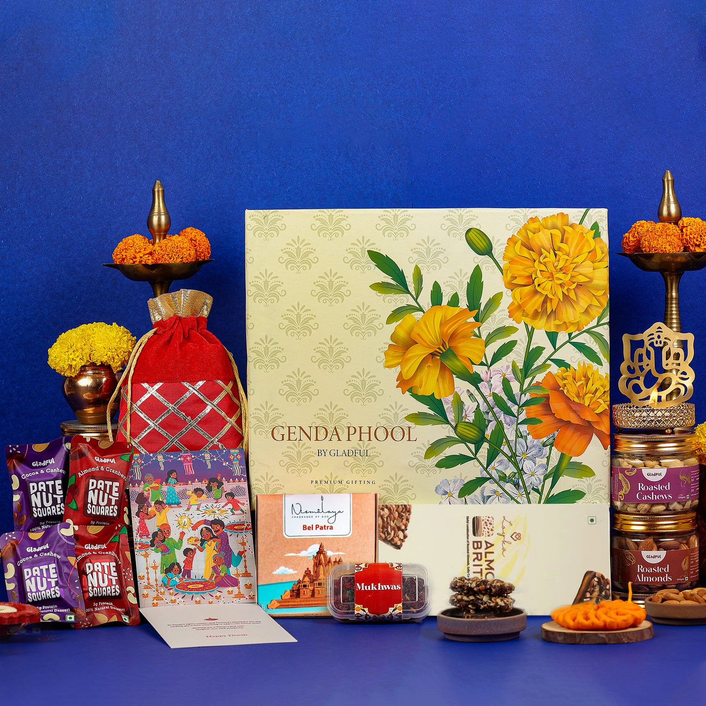 Royal Diwali Gift Hamper in Genda Phool by Gladful Box - 10 Products