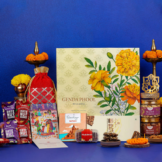 Royal Diwali Gift Hamper in Genda Phool by Gladful Box - 10 Products